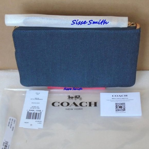 NWT Large Denim Corner Zip Wristlet with Coach Print - Picture 4 of 8